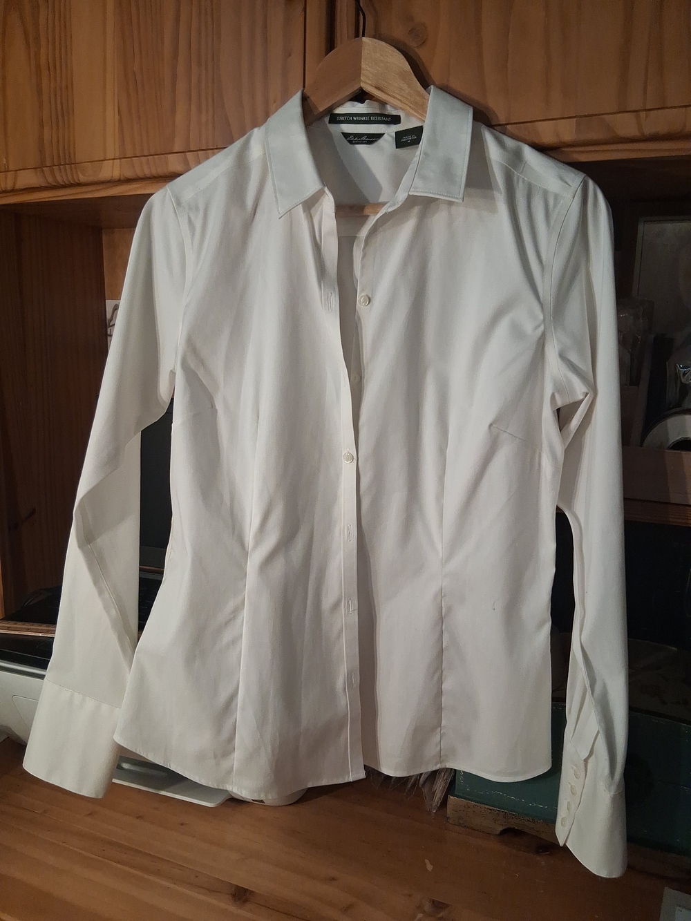 Womens Eddie Bauer White Dress Shirt - Classic Slim Fit - Wrinkle Free